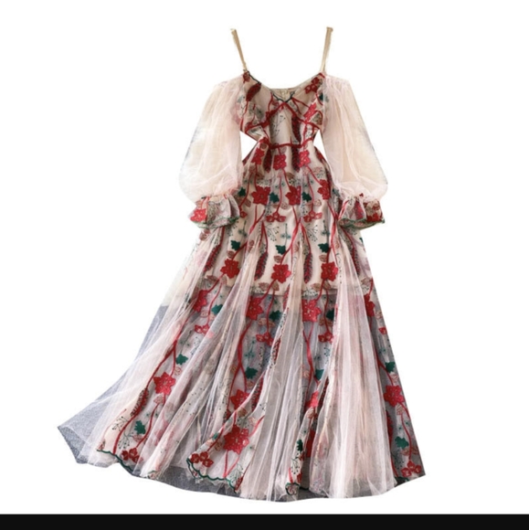 Detailed Embroidered Tulle Dress - Picture 2 of 4